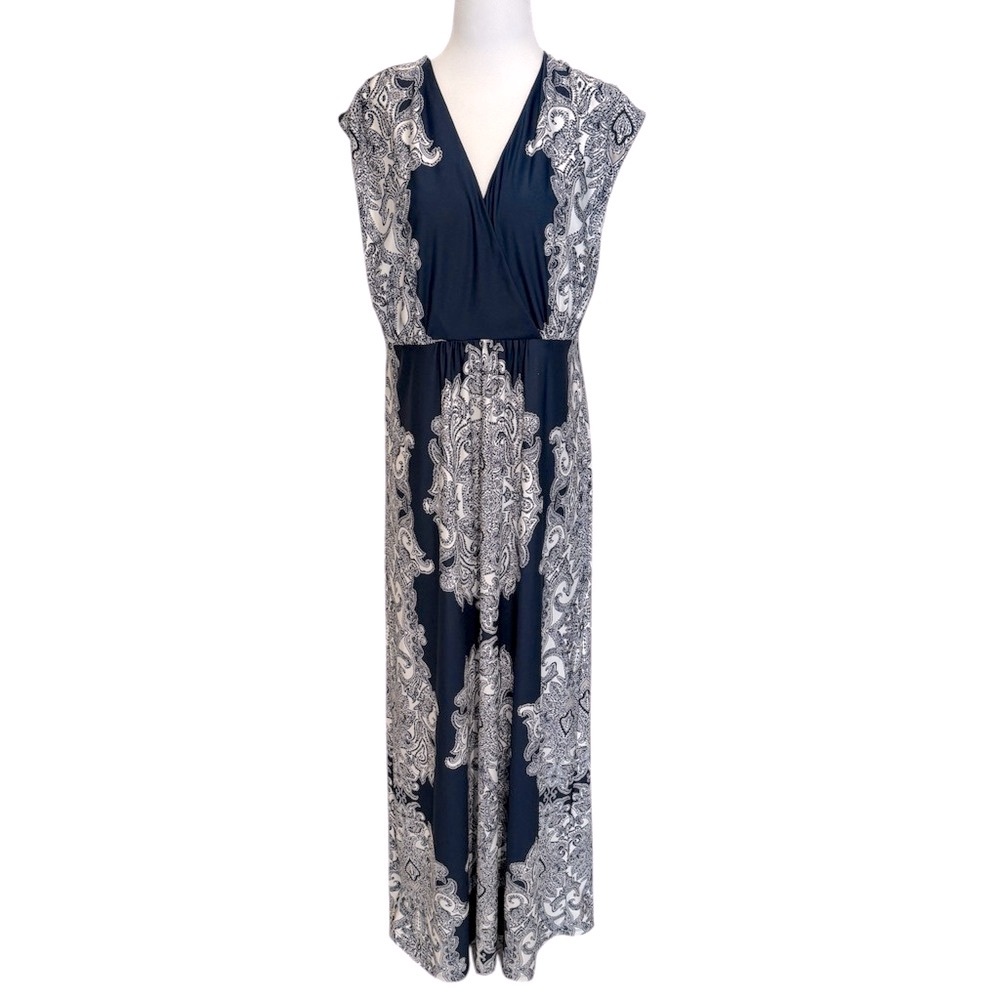 INC Blue & White Printed Maxi Dress Large